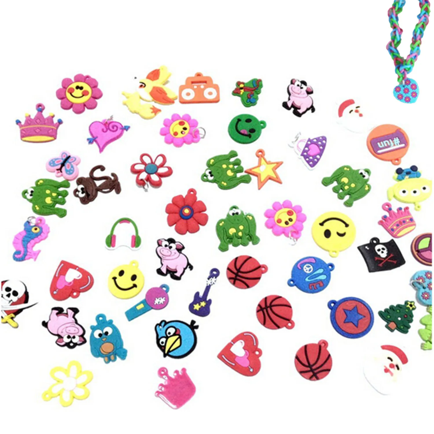 30PCS DIY Colorful Loom Rubber Bands Bracelets Jewelry Making Accessories for Kids Girls Charms Pendants Animal Flower Beads Toy