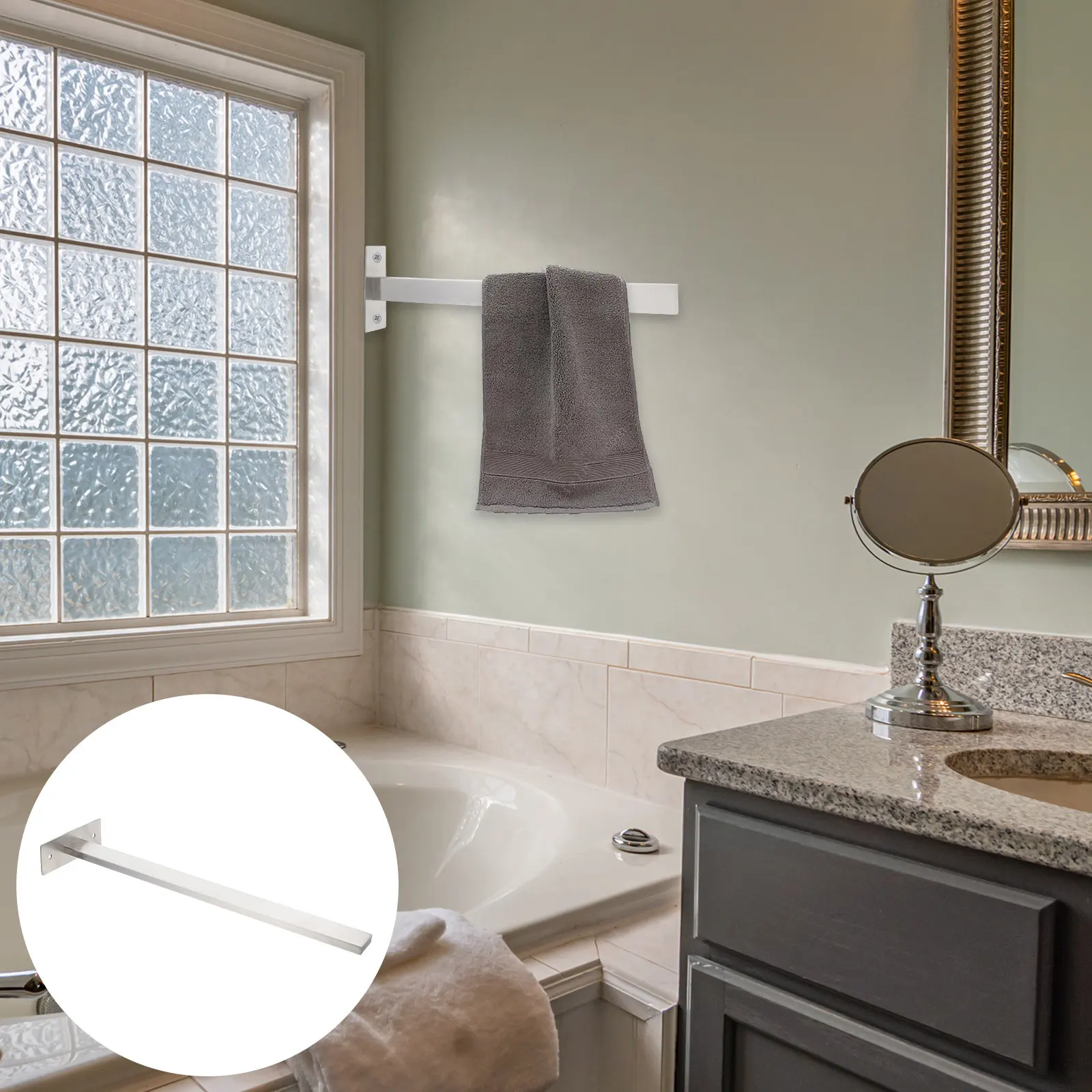 

1Set Stainless Steel Towel Rack No Punching Wall Mounted Single Bar Bathroom Storage Holder Multifunctional Towel Hanging