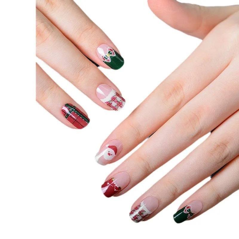20 puntas de pegatinas de uñas de Gel de Navidad, adhesivo de larga duración, cobertura completa, envolturas de uñas de Gel semicuradas, endurecido en la necesidad de lámpara UV