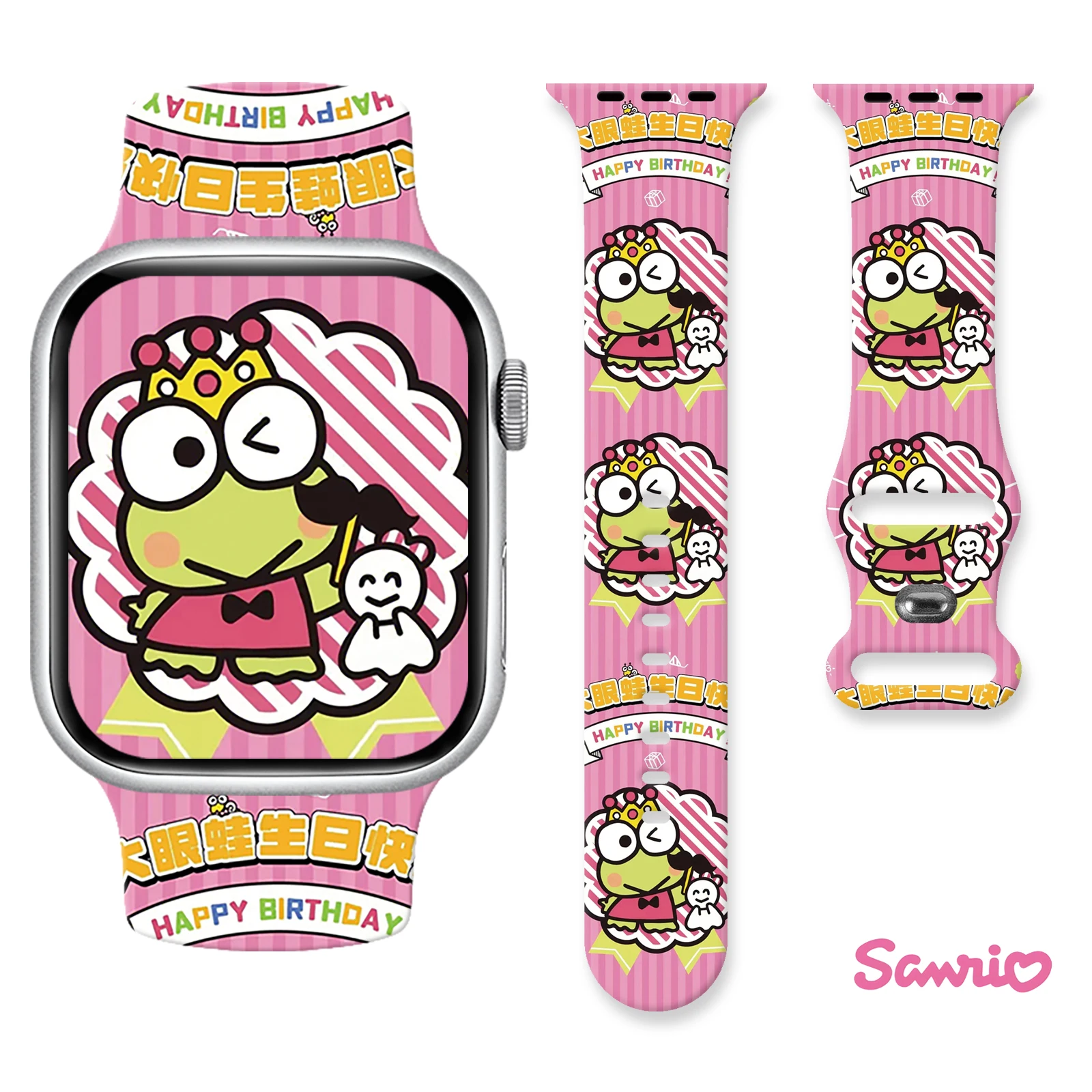 Sanrio Keroppi Silicone Strap for Apple Watch 9 8 7 SE Sport Band Replaceable Bracelet for iWatch 45mm 42mm 41mm 40mm Watchband