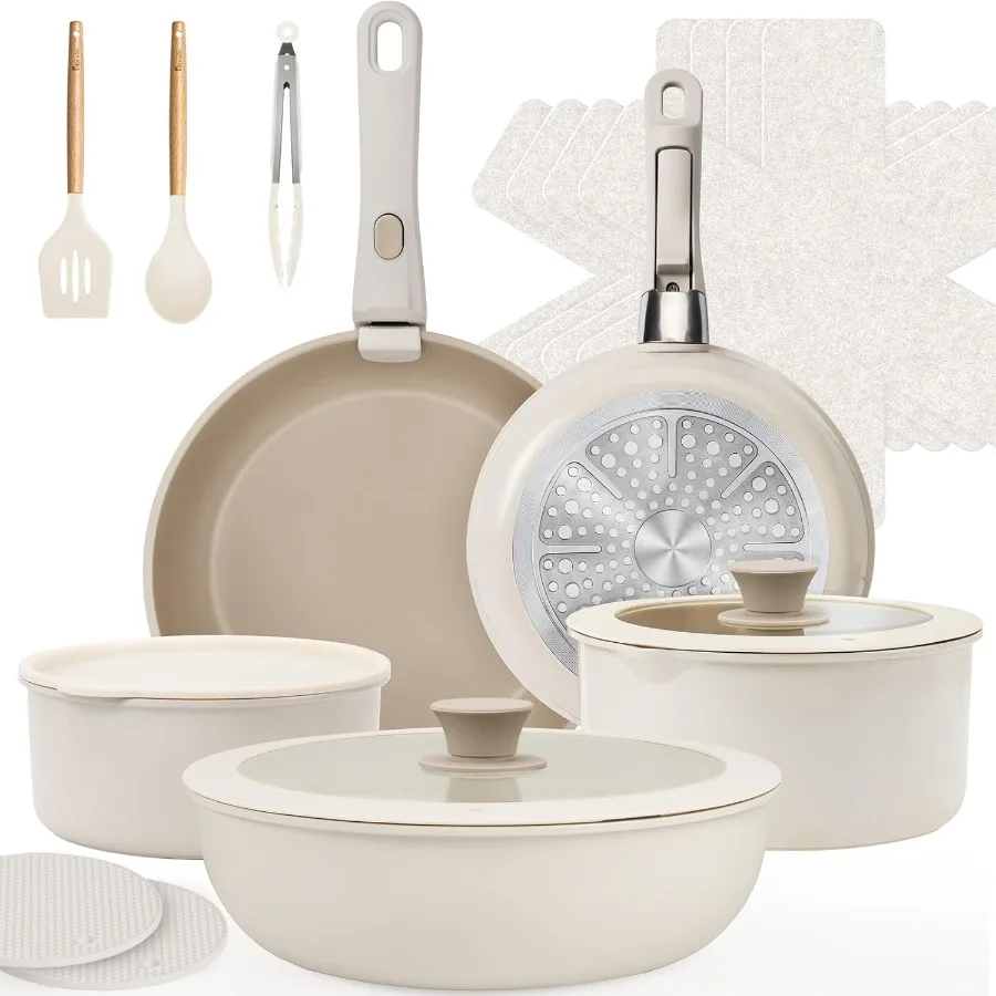 

Набор керамической посуды, 20 упаковок кастрюль и сковородок с антипригарным покрытием и съемными ручками для здорового приготовления пищи, индукционная посудомоечная машина