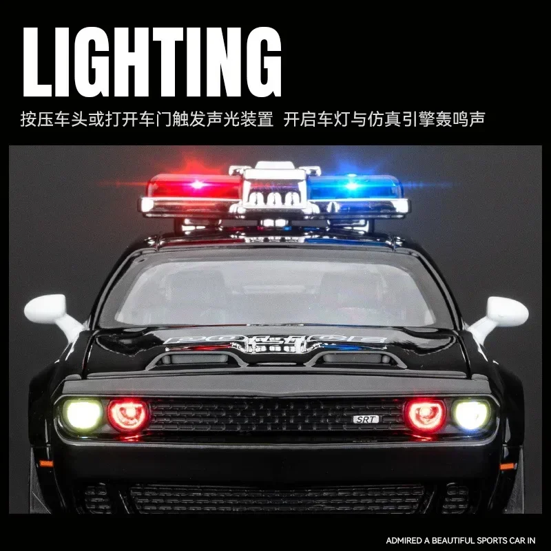 1:32 Dodge Srt Politie Auto Hoge Simulatie Diecast Metalen Legering Model Auto Geluid Licht Terugtrekken Collectie Kinderen Speelgoed Geschenken A650