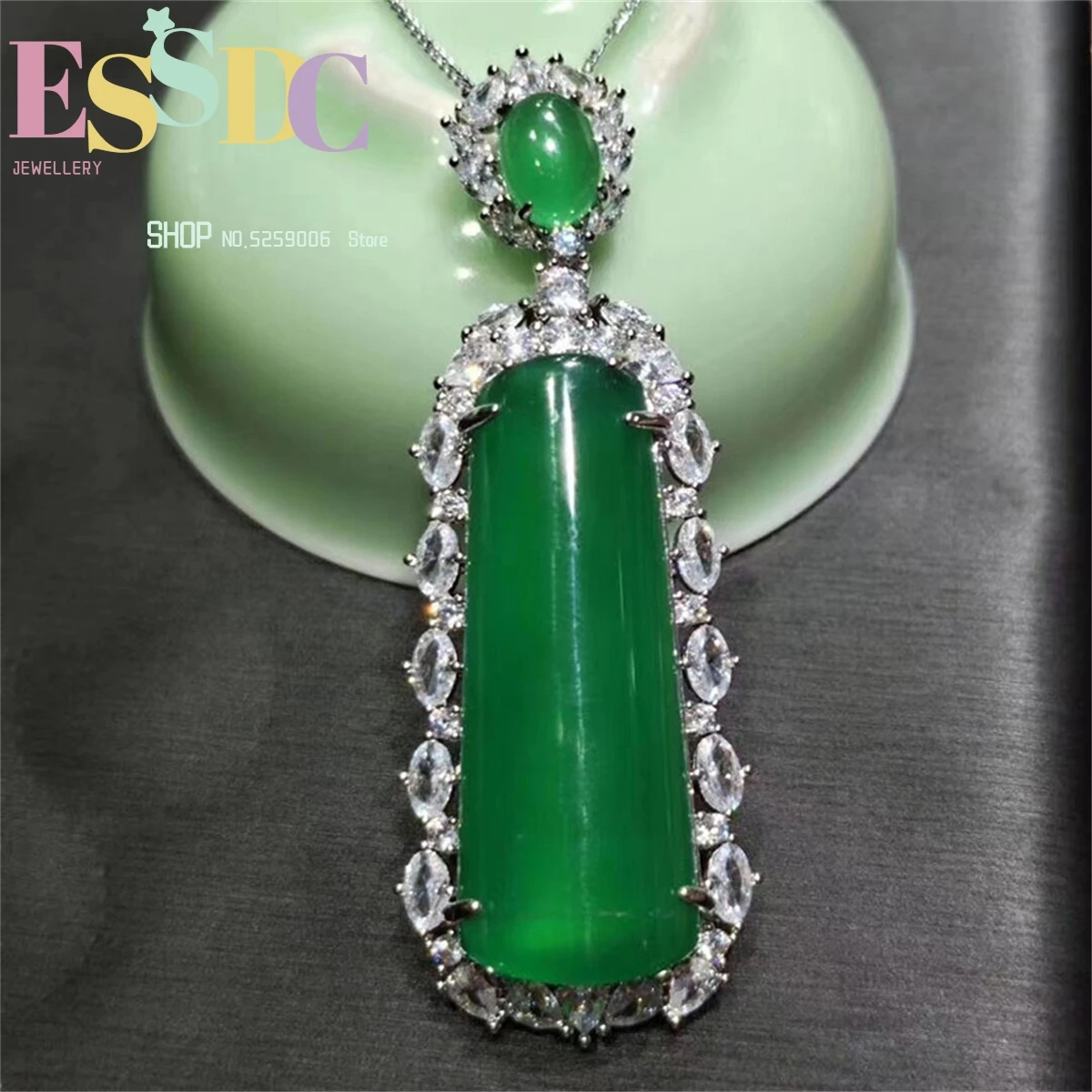 Natural Emperor Green Ice Chalcedony Pendant S925 Silver Inlaid Sweater Chain  Ladies Fashion Jewelry Wholesale  Charm Necklace