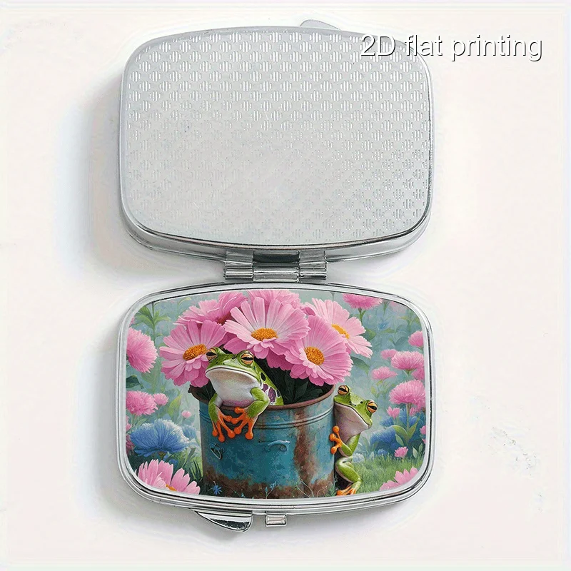 Square Sealed Box with Flower and Frog Pattern Print, Two-Compartment Sealed Pill Box, Mini Portable Sealed Box, Suitable for Travel, Outdoor Activities, or as a Portable Sealed Box for Wallets or Bags, Multifunctional Metal Box for Decorations, Jewelry, Earrings, Sealed Box for Vitamins, Multi-Compartment Storage Box, Organizer Box, Suitable for Home Use, Travel, Sealed and Moisture-Proof, Unique Holiday Gift, Birthday Small Gift, Collection Box
