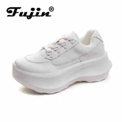 Fujin 5cm vera pelle 2024 donne con suola spessa piattaforma primaverile zeppa autunno moda tacchi nascosti scarpe da ginnastica grosse da donna