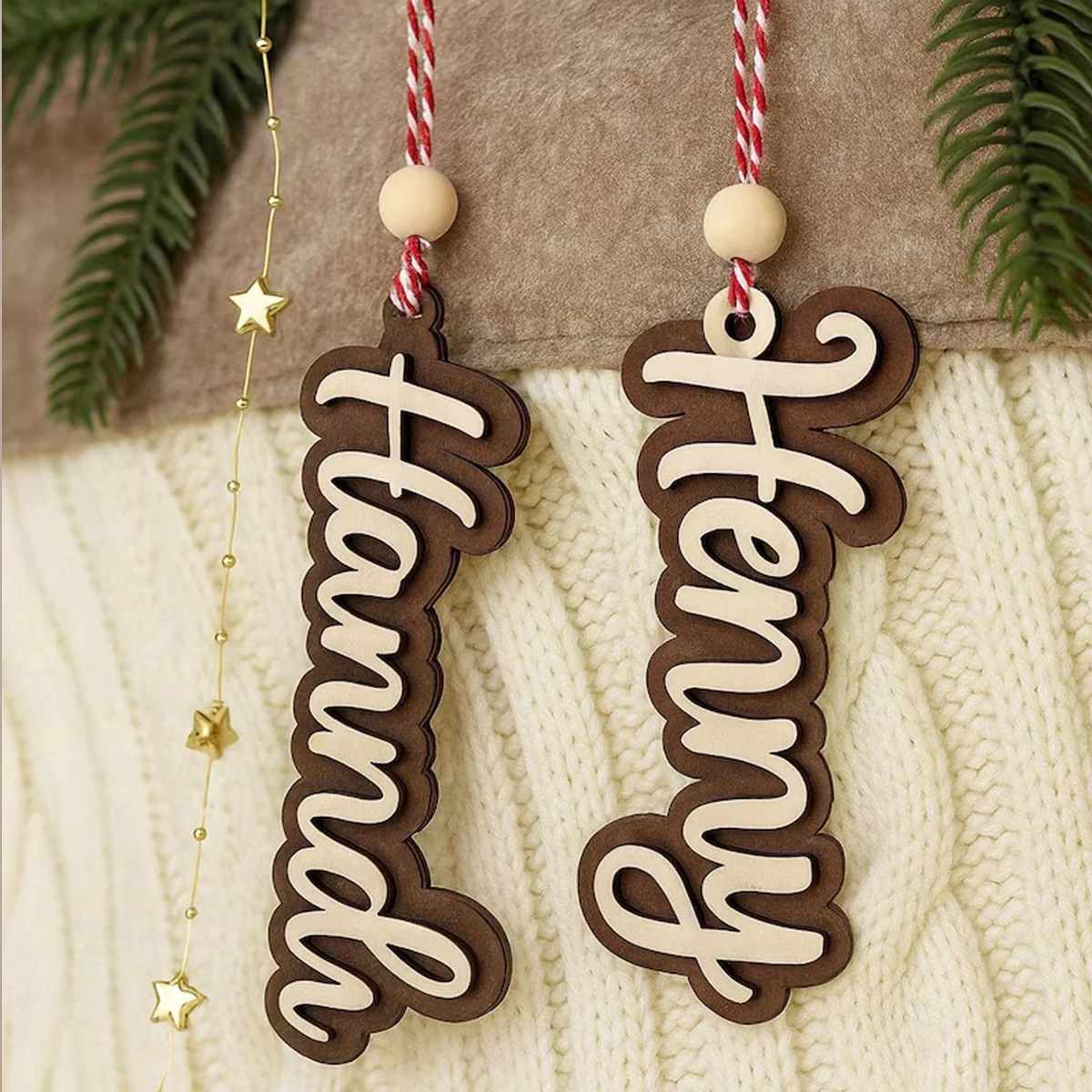 Custom Stocking Tags, Christmas Gift Tags, Wood Personalized Tags, Rustic Holiday Name Tags, Name Ornament, Holiday Gift Tags.