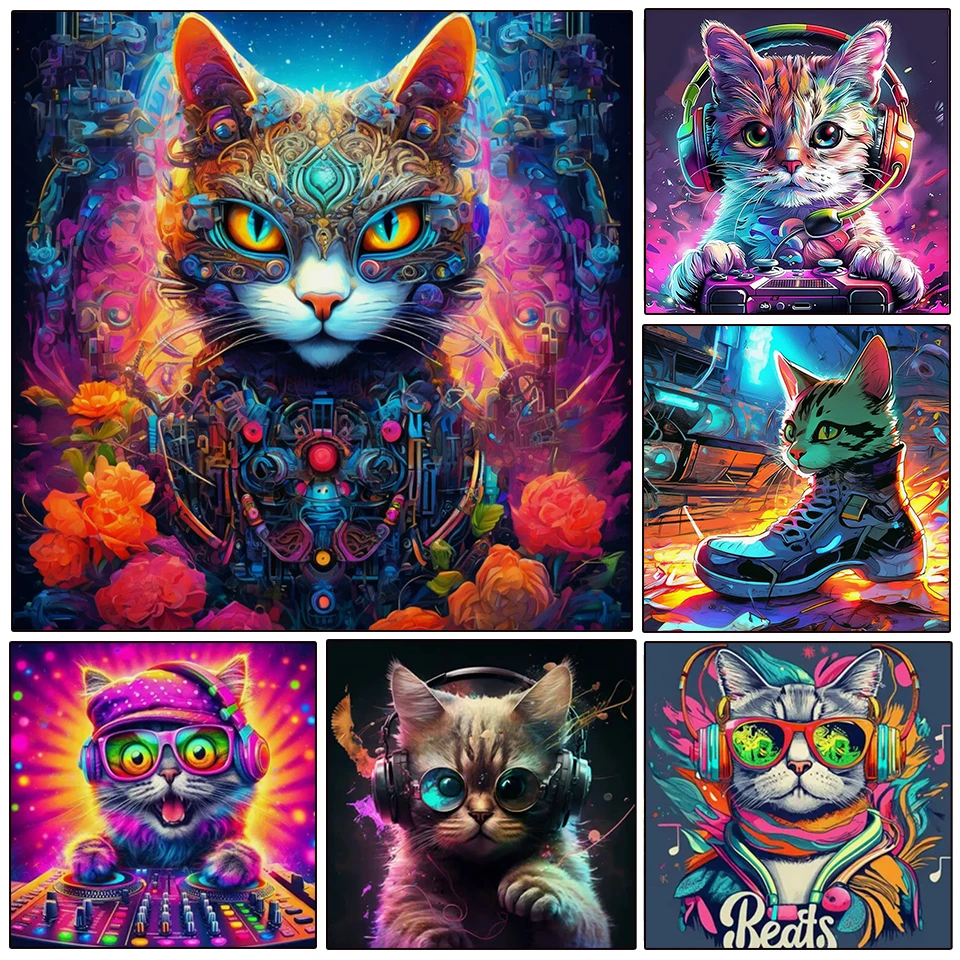 

5DDIY Diamond Painting Animal Esports Cat Pattern Mosaic Inlaid Water Diamond Embroidery Colorful Painting Game Hall Decoration