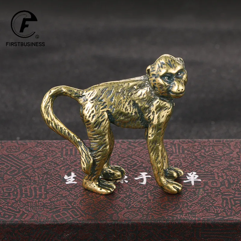 Solid Brass Long Tail Monkey Figurine Miniature Tea Pet Craft Desktop Small Ornament Animal Home Decor Accessories Children Gift