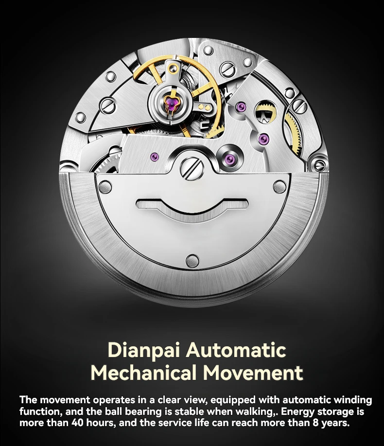 Dianpai Sunday Night Glow حزام من الفولاذ المقاوم للصدأ ساعة ميكانيكية أوتوماتيكية ساعة يد رجال الأعمال العصرية #4