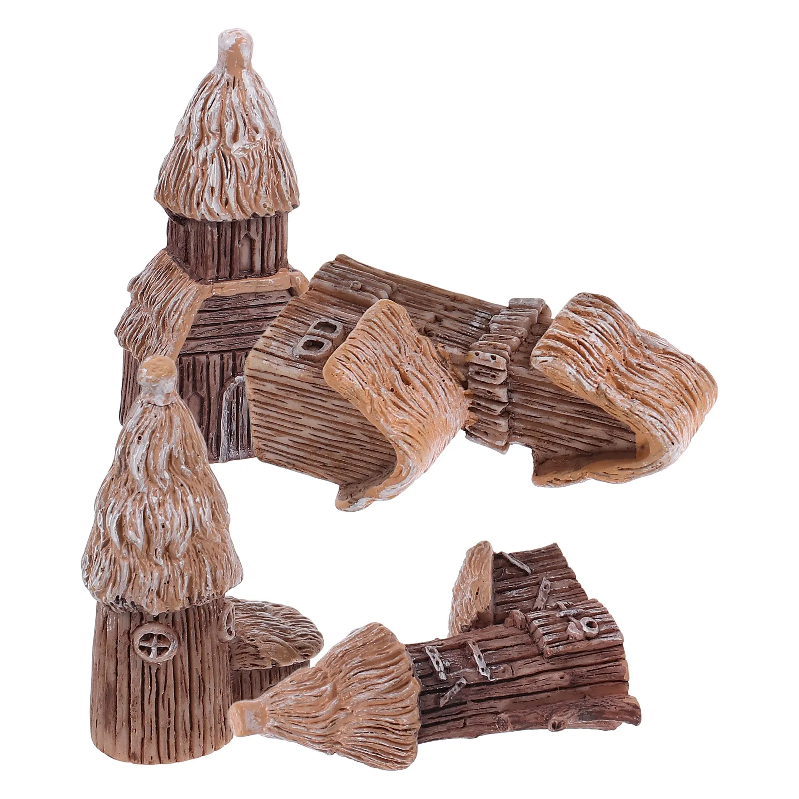 

4 Pcs Resin Fairy House Kit Garden Figurines Tiny Houses Decor Gnome Landscape Figures Castle Background Elf