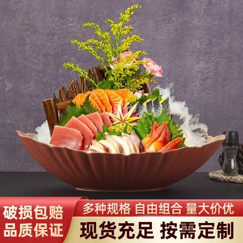Jingdezhen Ceramic Sashimi Plate Round Seafood Platter for Salmon Lobster Raw Fish Serving Dish Commercial Restaurant