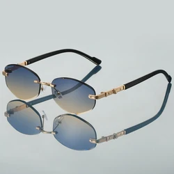 KAMMPT Vintage Rimless Sunglasses Men 2024 New in Fashion Multi-color Gradient Shades Trendy Design Korean Style Sun Glasses