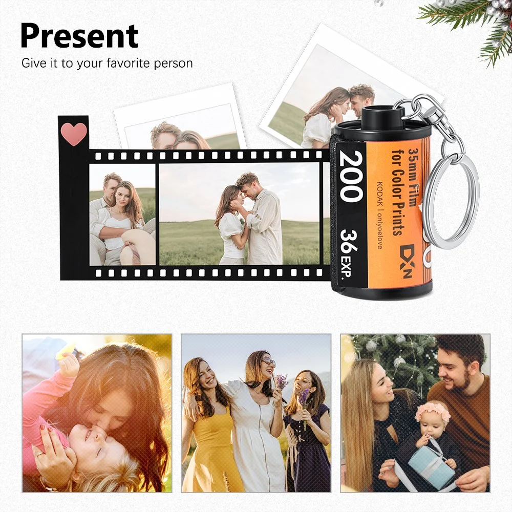 10pcs Photos Film Roll keychain DIY Photo Text Albums Cover Keyrings Custom Memorial Christmas Days Gift  Lover Present Jewelry