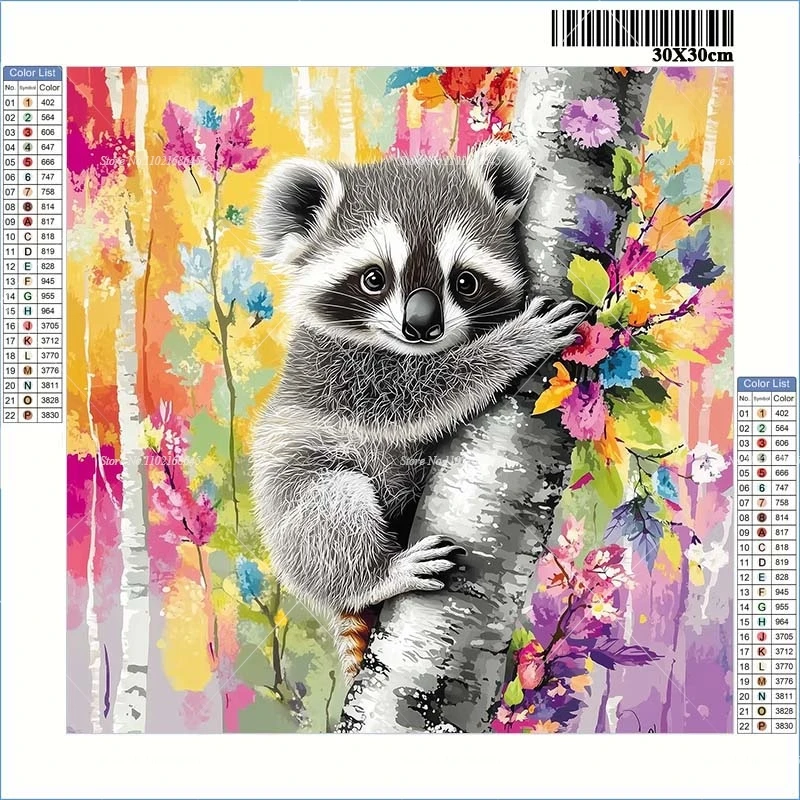 5d Diamond Art Supplies Animal Raccoon On Tree New Arrivals Diamond Painting Full Rhinestones Cross Stitch Arts And Crafts 30X30