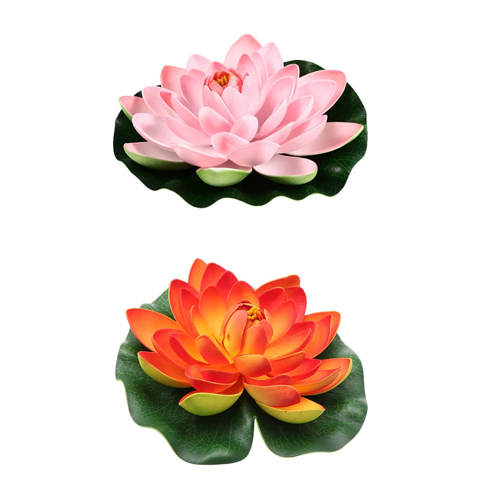 2 Pcs Artificial Plants High-grade Lotus Flowers Water Lily Pool Emulation Orange