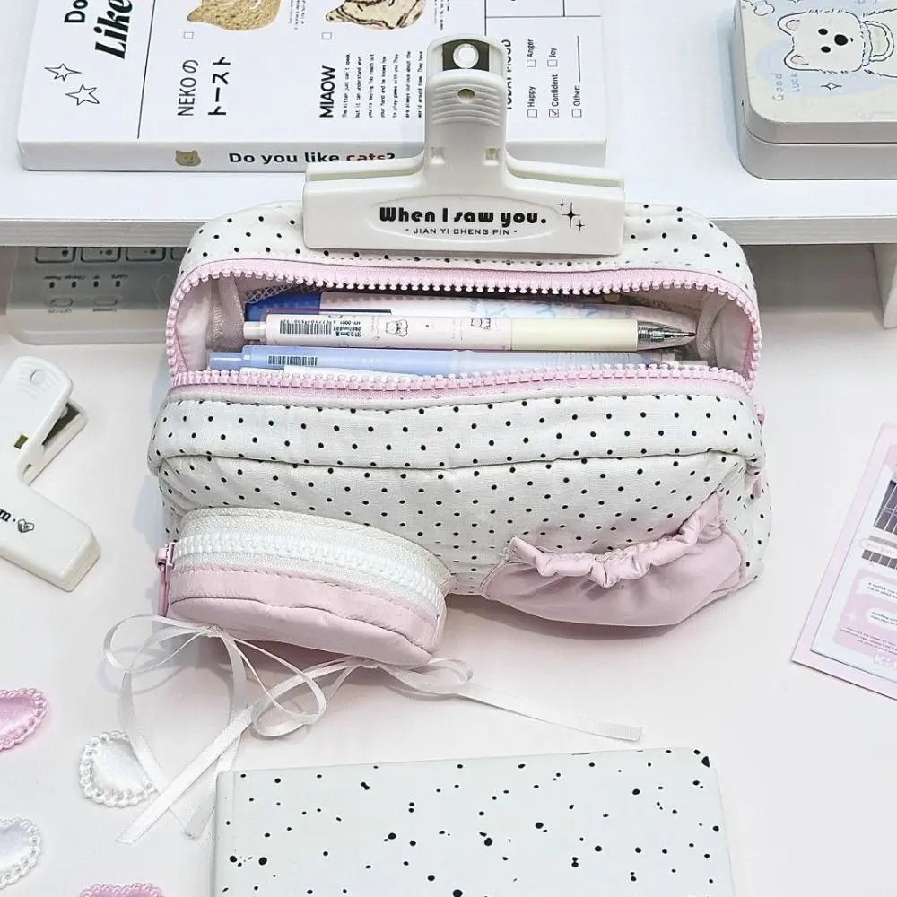 كارتون لطيف القوس القلم حقيبة لينة الوردي مقلمة سعة كبيرة القرطاسية حقيبة التخزين هدية الطالب