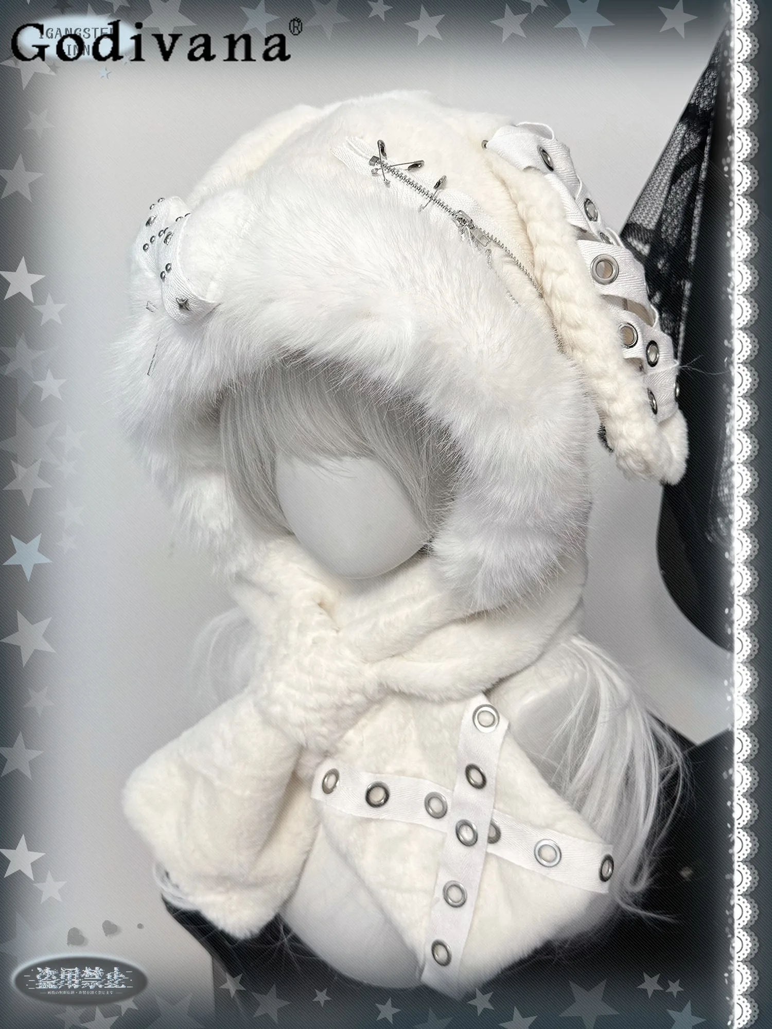 

Y2K Subculture Japanese Original Lolita Bunny Ear Hat Punk Style Heavy Rivet Sweet Cool Girl Fashion Versatile Decorative Hat