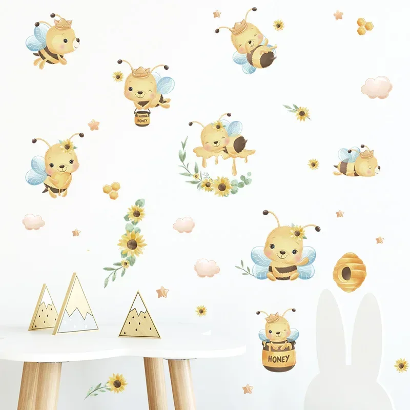 Cartoon bee honey children's room kindergarten home wall background decorative wall stickers self-adhesive house decoration