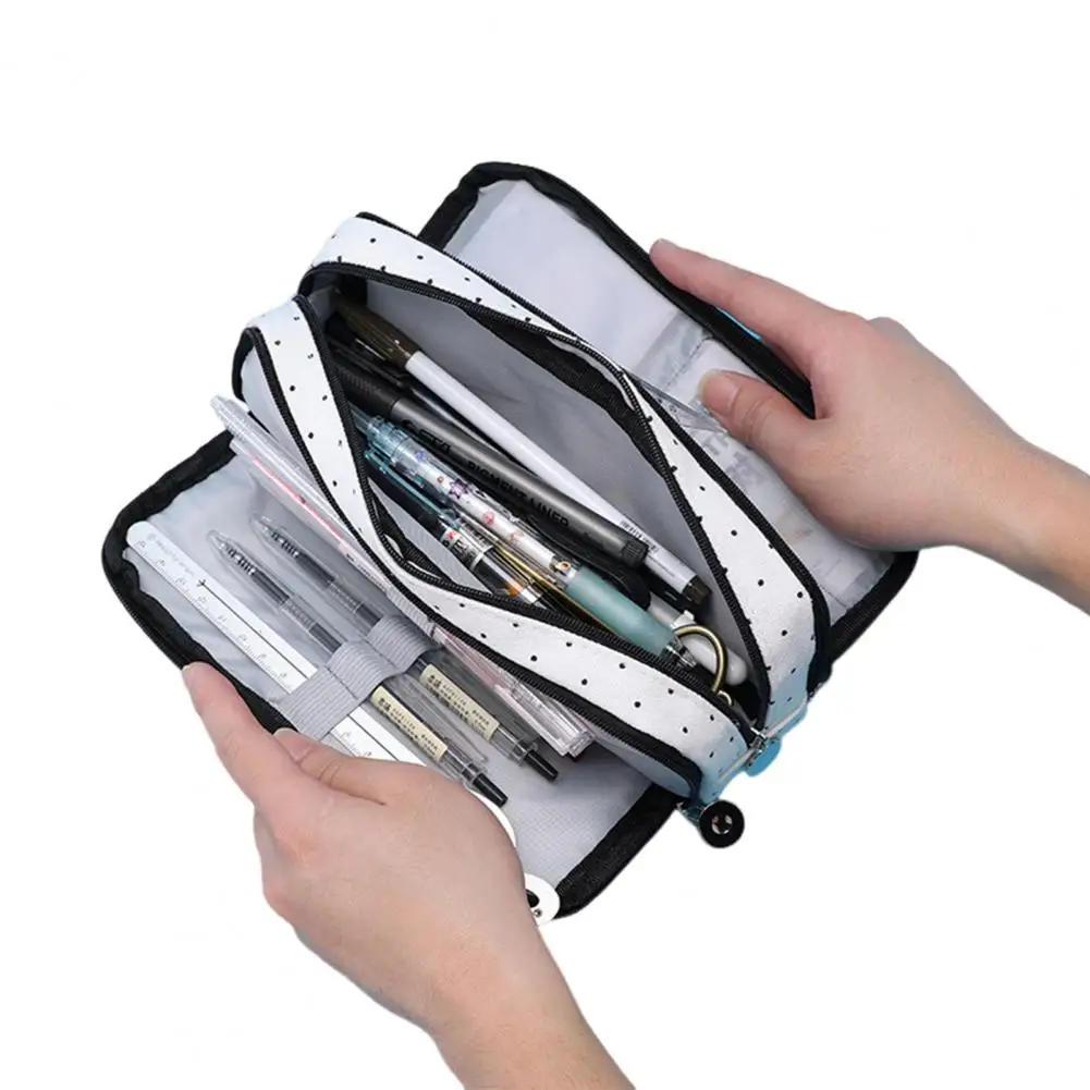 กระเป๋าซิปกระเป๋าดินสอกระเป๋าดินสอผ้าใบกว้างขวางพร้อมช่องหลายช่องสำหรับองค์กรแต่งหน้าสำนักงานสำหรับผู้ใหญ่