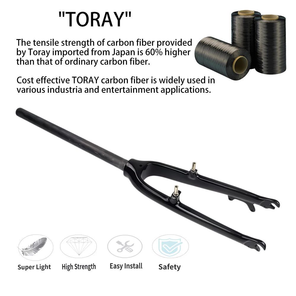 

3K Gloss Matte Carbon Fiber Front Fork Rigid Lightweight Straight Tube for MTB Road Bicycle Compatible with Disc/V/C Brake