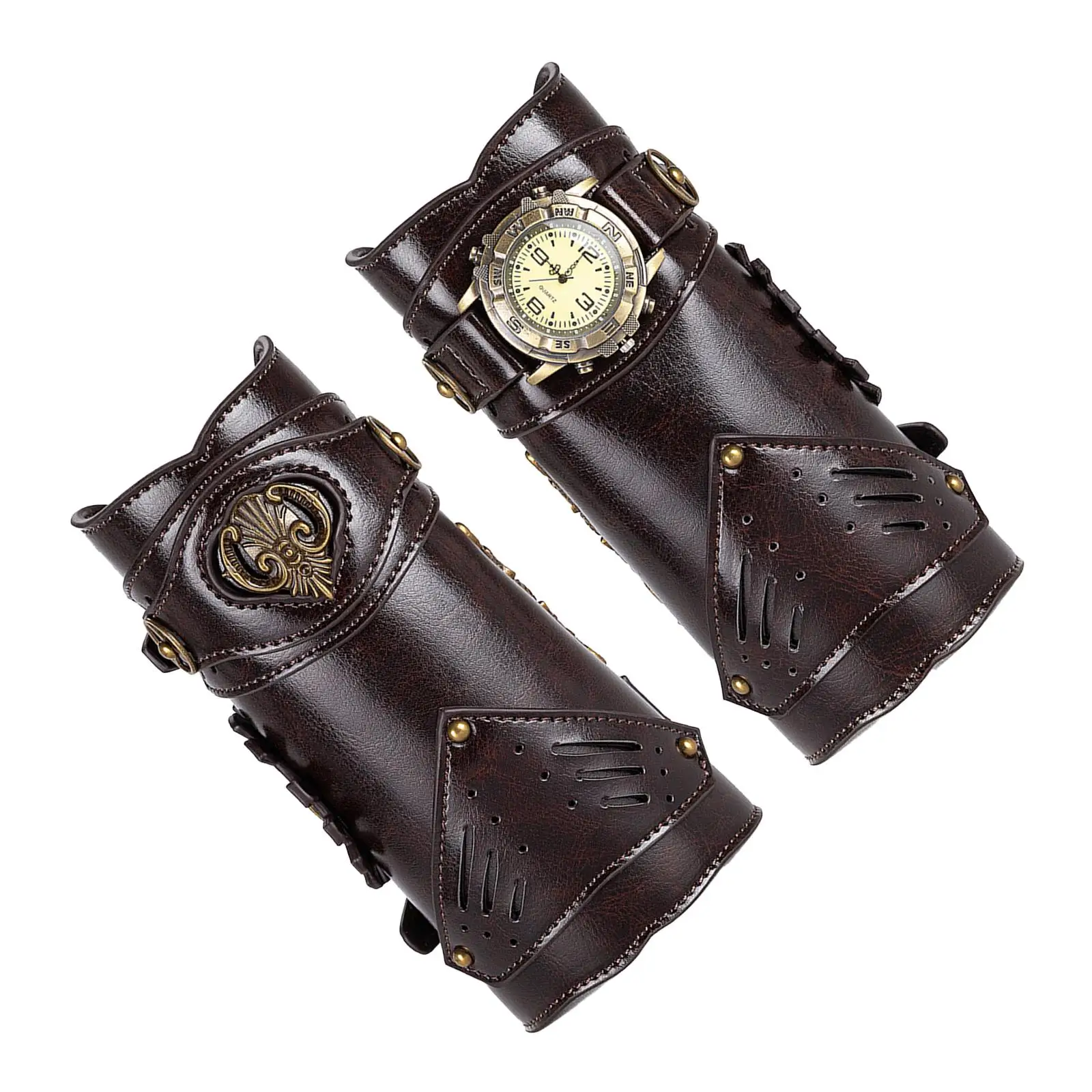 PU Leather Arm Guards Steampunk Bracer Wrist Band Guards Retro Wrist Guard for Stage Costume Props Cosplay Halloween