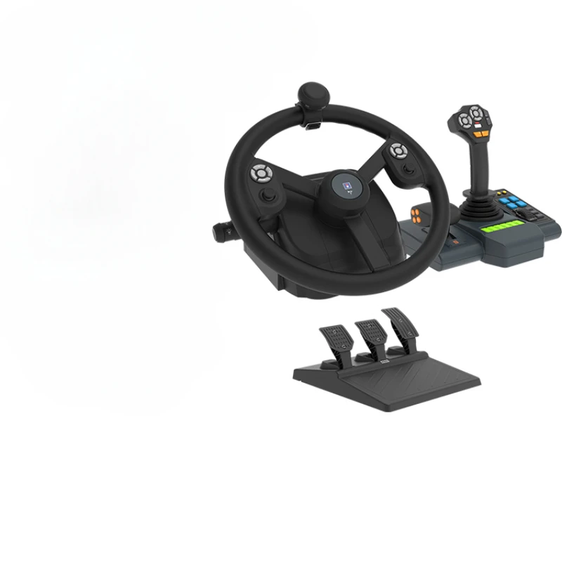 Simulation farm game steering wheel is compatible with wired connection of WIN10 11 simulator equipment.