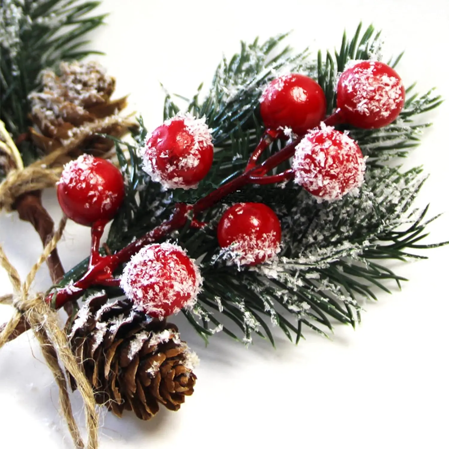 الاصطناعي التوت الجذعية فروع الصنوبر عيد الميلاد الحلي وهمية الزهور هولي التوت DIY إكليل شجرة عيد الميلاد الطرف الديكور الهدايا