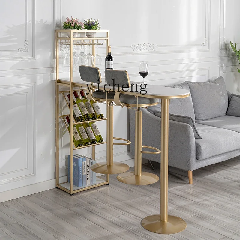 HXL Light Luxury Rock Board Home Bar Table Partition Cabinet Wine Rack Integrated High Bar Table and Chair