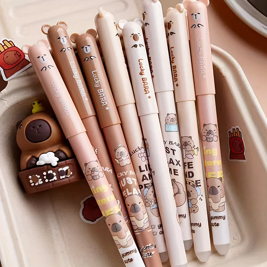 25pcs Erasable Gel Ink Pen Set, Cute Bear Cap Pens, 0.5mm Fine Tip Blue & Black Kawaii Stationery for Office School Supplies