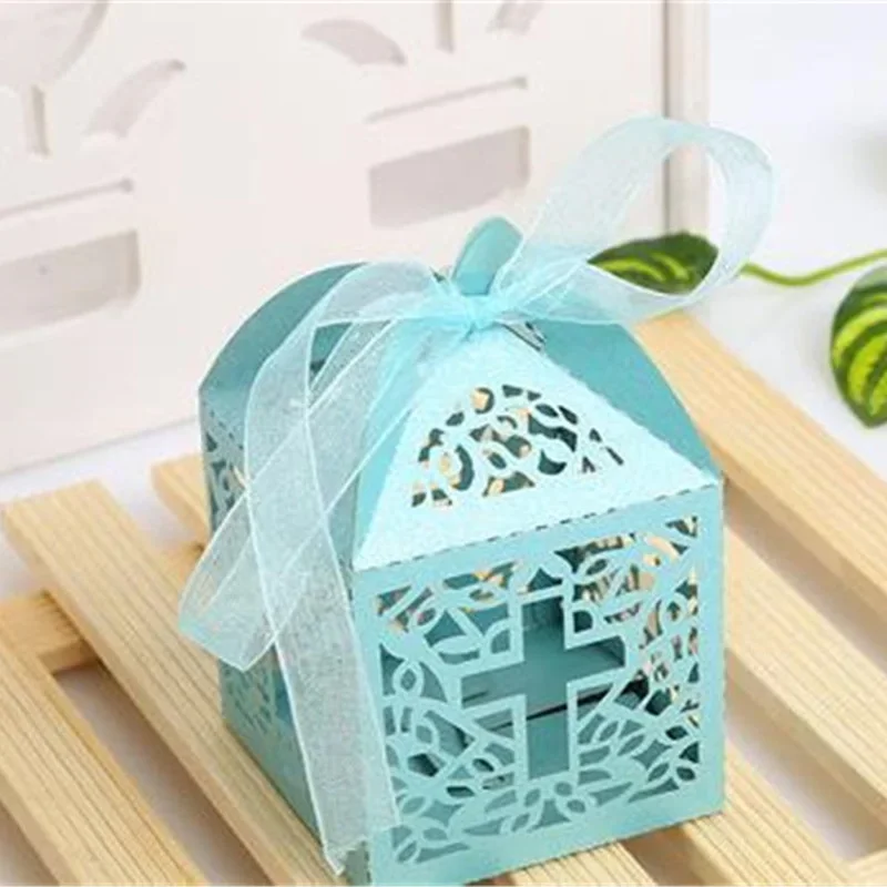 50Pcs Laser Cut Cross Candy Icing Box Angel Gift Box Baby Shower Birthday First Communion Baptism Wedding Decoration