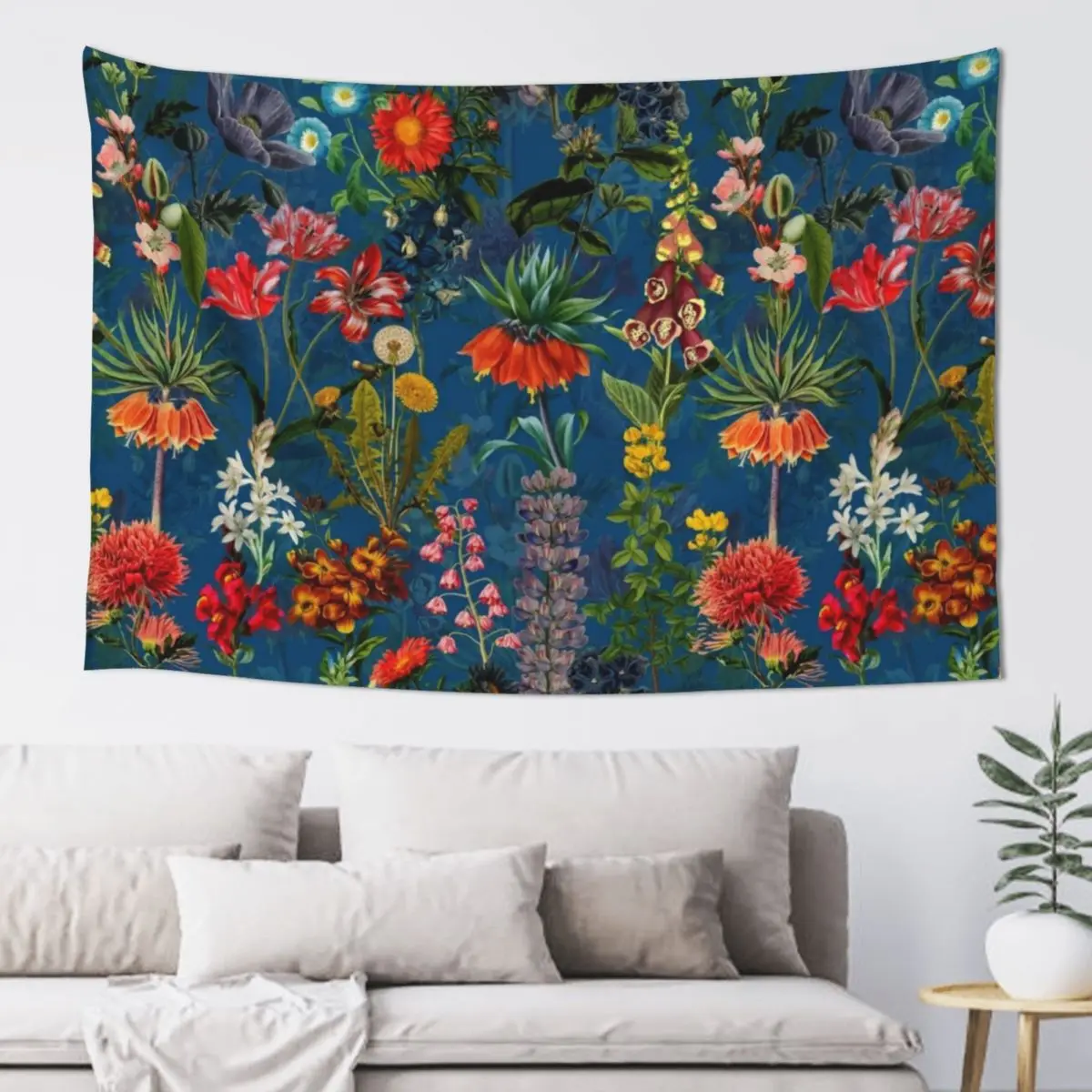 

Vintage Blue Springflower Meadow Botanical Night Garden Tapestry Outdoor Decoration Bathroom Decor Room Design Tapestry