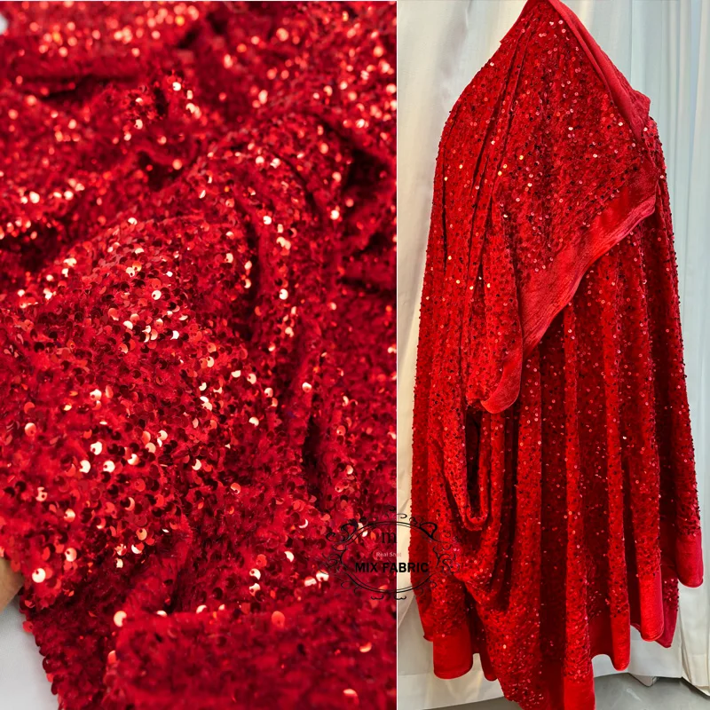 Brown Sequins Stretch Velvet Fabric 59