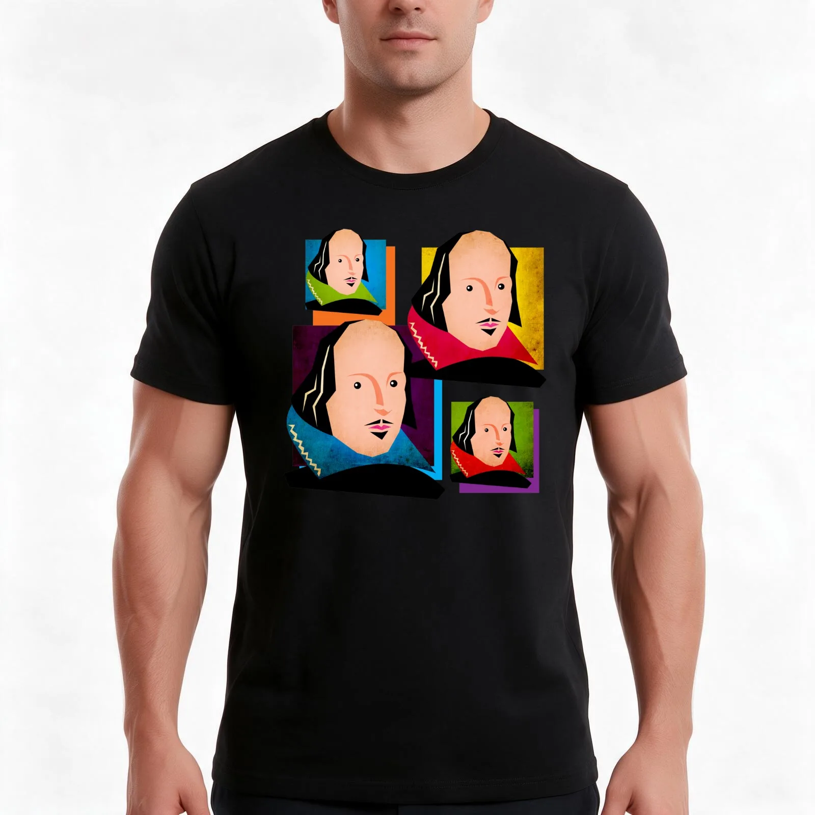 SIR WILLIAM SHAKESPEARE - COLOURFUL, POP-ART STYLE COLLAGE ILLUSTRATION T-Shirt, Summer Casual Cotton Tee, Vintage Graphic Print
