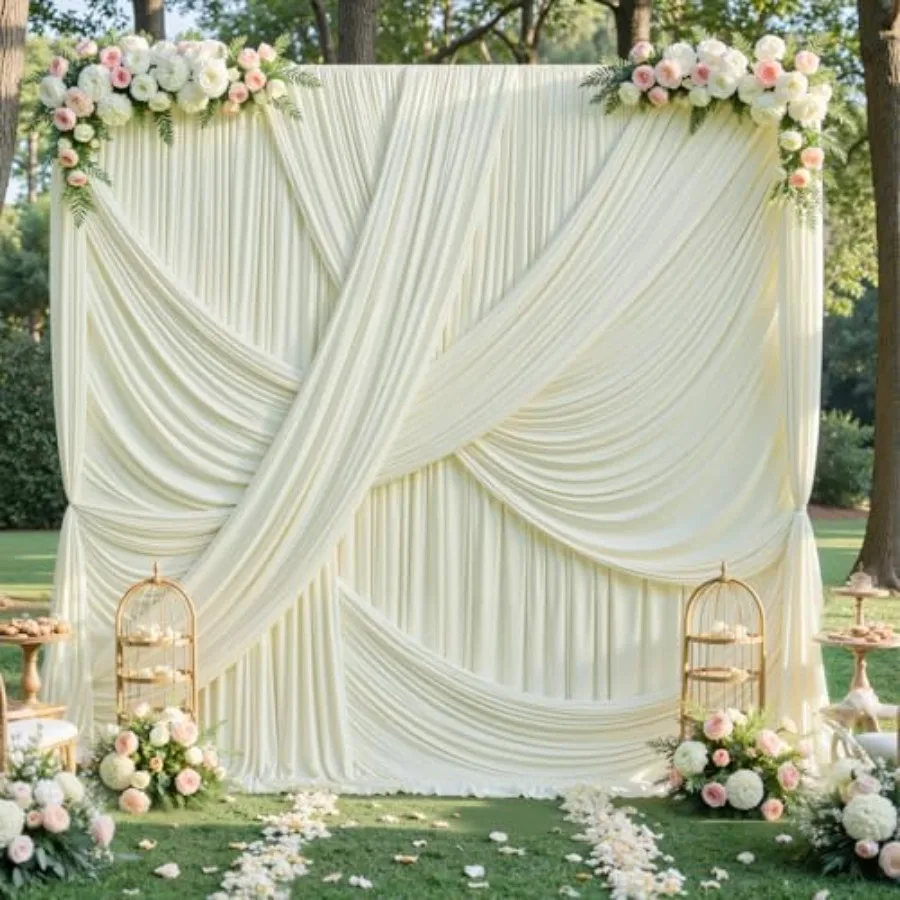 

20ft×12ft Ivory Backdrop Curtain for Wedding Parties 4 Panels Wrinkle Free Polyester Photo Backdrop Drapes Back Drop Cloth for
