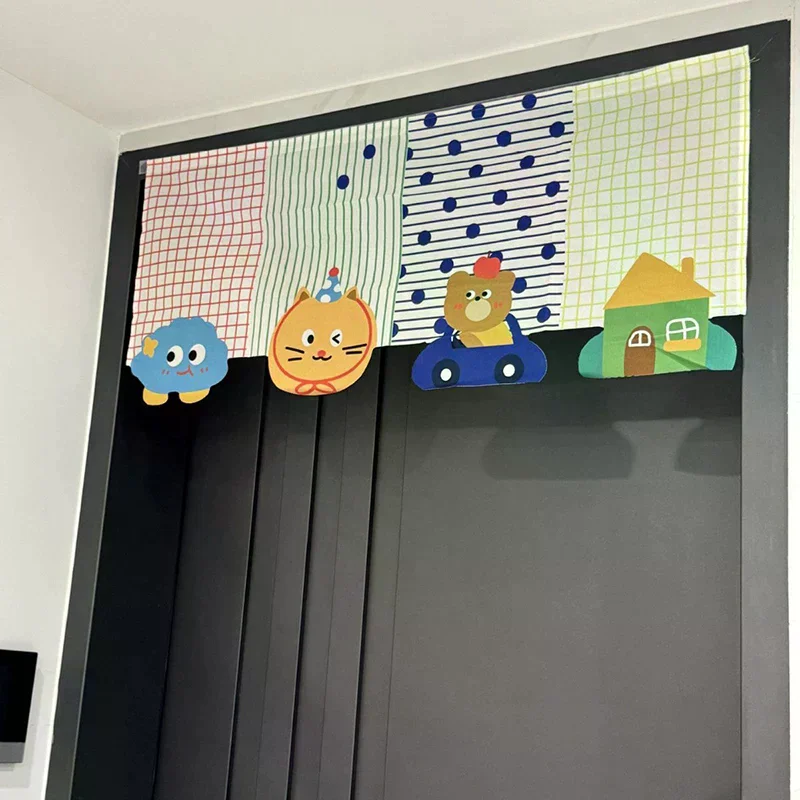 Animal Cartoon Door Curtain Self-adhesive Partition Curtains Without Perforations for Bedrooms Privacy, Living Rooms