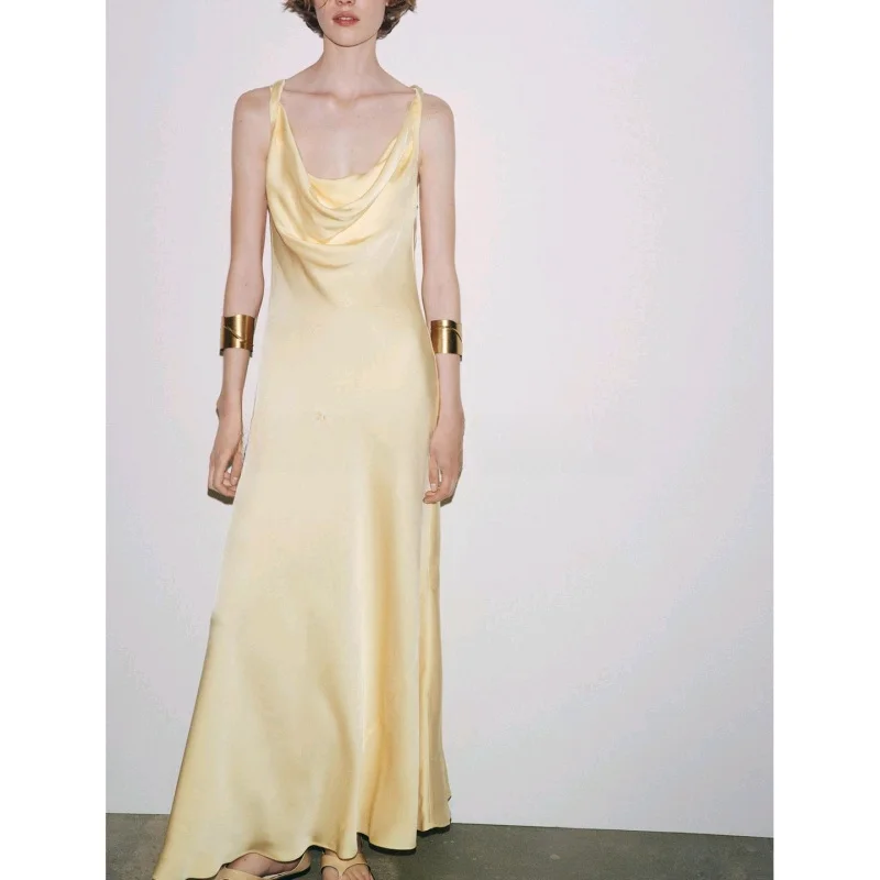 Robe trapèze en Satin de soie pour femmes, nouvelle collection d'été, sensation Dr, ourlet asymétrique, taille haute, en Fiber de Polyester