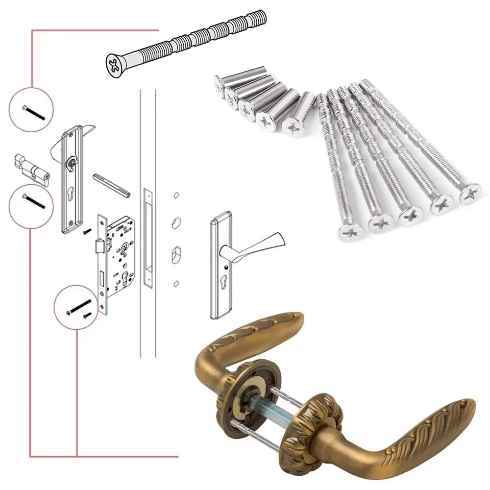 

50 Pcs/set Snap-Off Door Handle Screws Set M4 X 60mm Cross-split Door Handle Bolt Flat Countersunk Head Long Anti-Theft Screws
