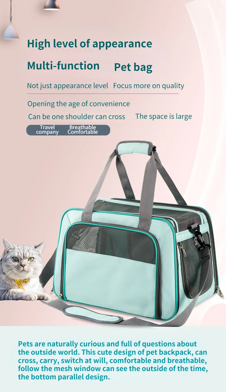 Full-mesh Oxford multi-function pet bag Pet supplies Cat bag Pet tote breathable large outdoor cat bag portable and one shoulder