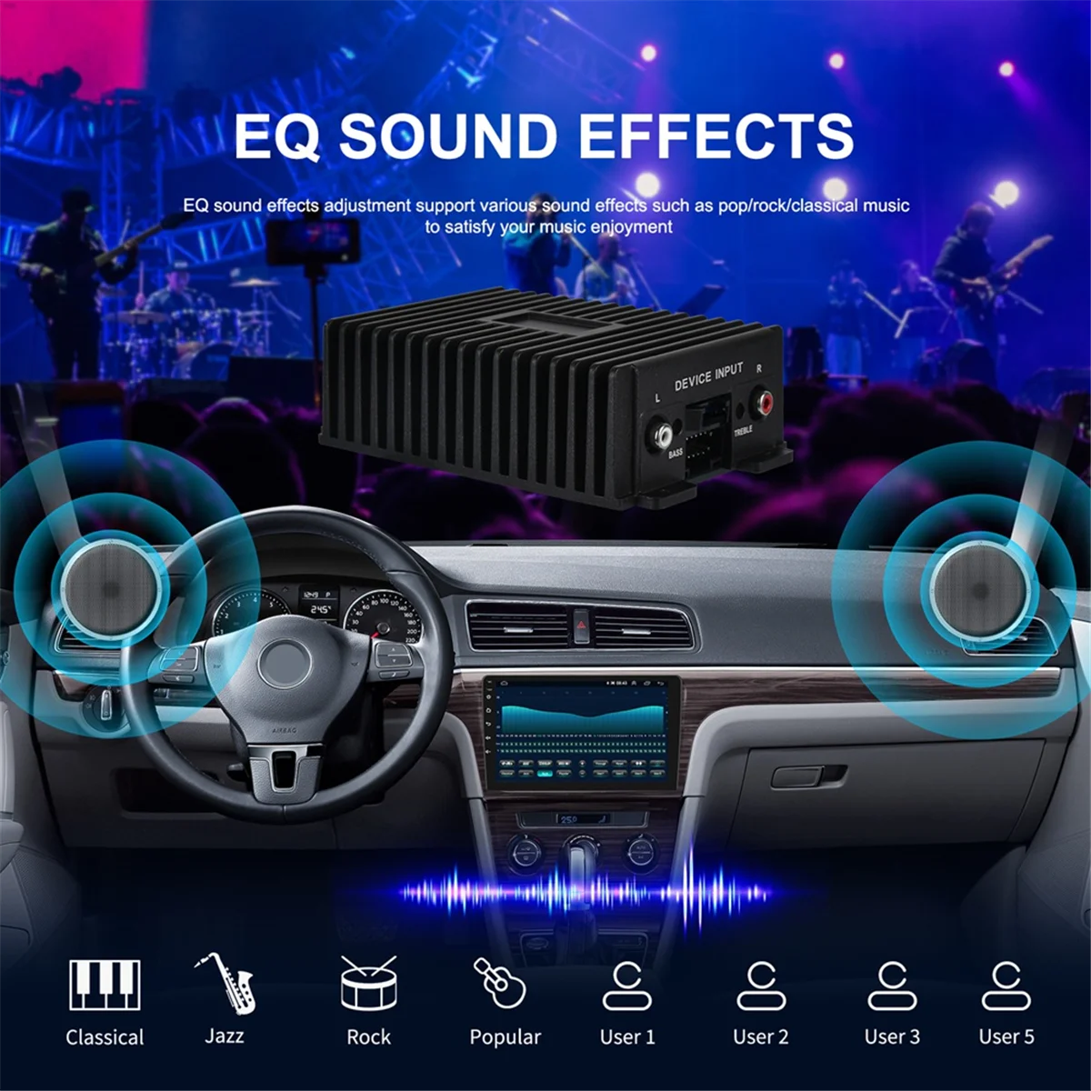 Power Android Amplifier Box Car Stereo Audio 4x80W for All Android Car Radio Hi-Fi EQ Sound RY-125AB for Car Stereo