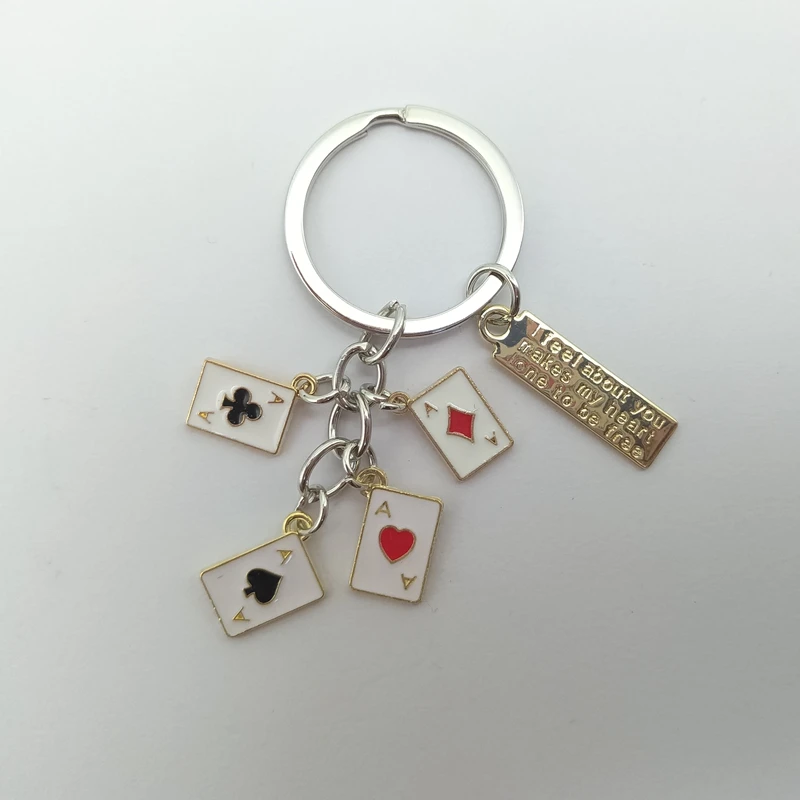 Lovely Enamel Keychain Peach Heart and Spade Symbol Keyring Enamel Poker Card Keychain Women's and Men's DIY Handmade Jewelry