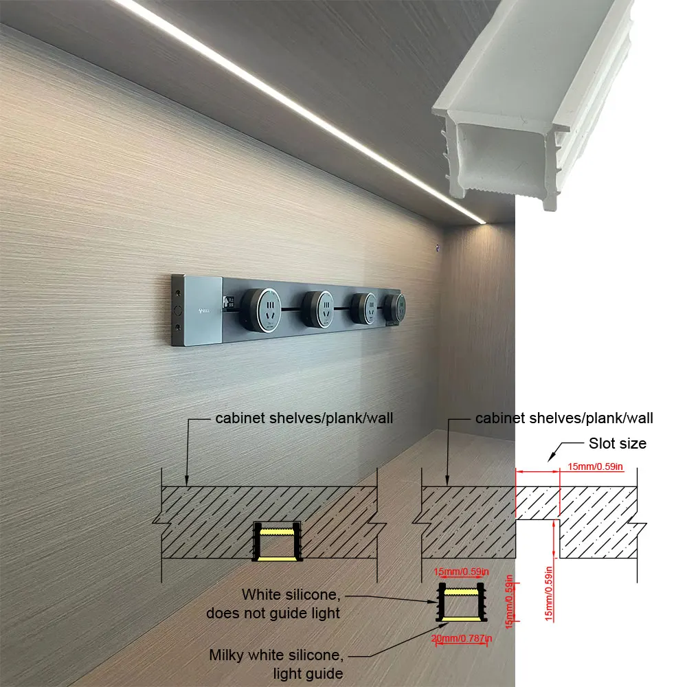 Embedded LED Flexible Silicone Tube Split Opening Linear Light with Trough Diffuser Channel Cover for Ceiling Wall Mounting