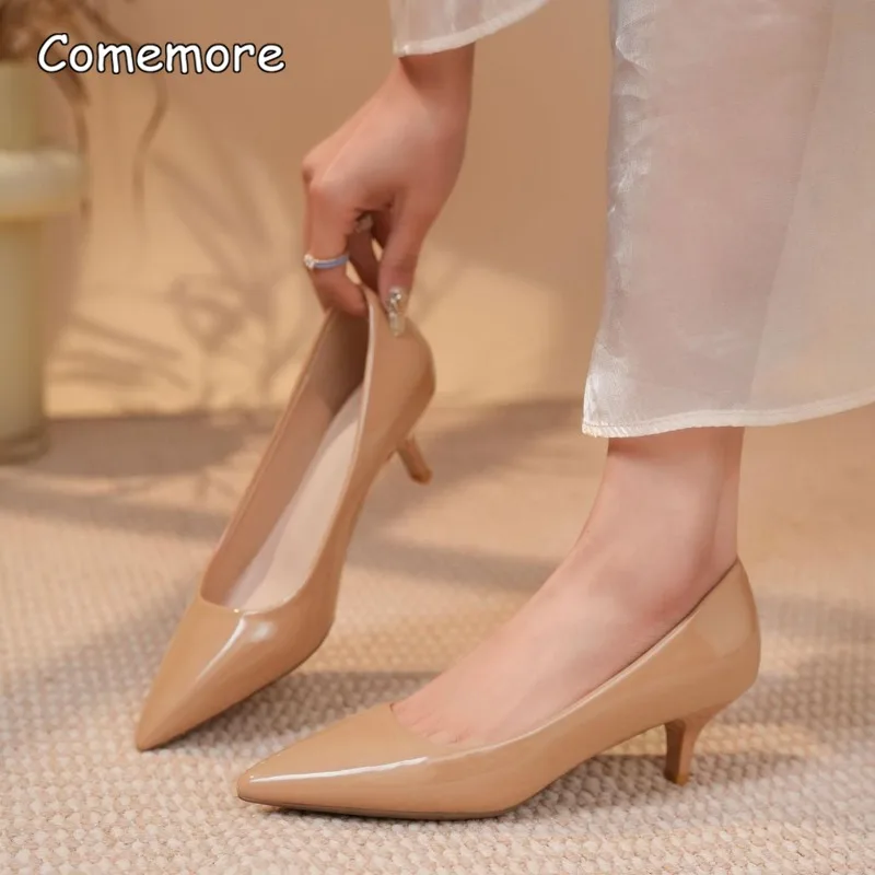 Zapatos De tacón medio para Mujer De oficina, Zapatos De charol poco profundos con punta estrecha, Tacones elegantes multicolores, Zapatos De Mujer