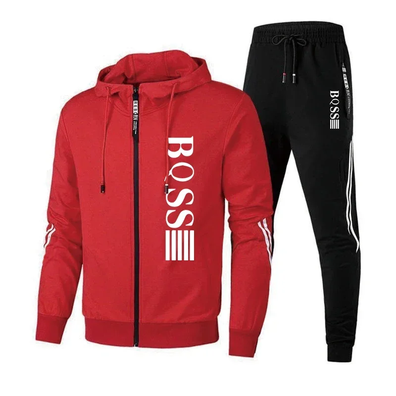 Mens Tracksuits Casual Sweatpants Printing Zipper Hooded Sweatshirt Fashion Versatile Coat Outdoors Jogging Sports Clothing 2024