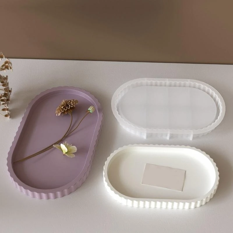 

Jewelry Trinkets Storage Tray Mould Practical Oval Striped Silicone Mold For Crafting Individualized Ashtray And Dish