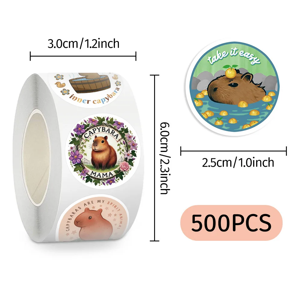 500pcs/Roll Cute Capybara Animal Sealing Sticker DIY PVC Laptop Decals Decoration Stiker Reward Gift Toys