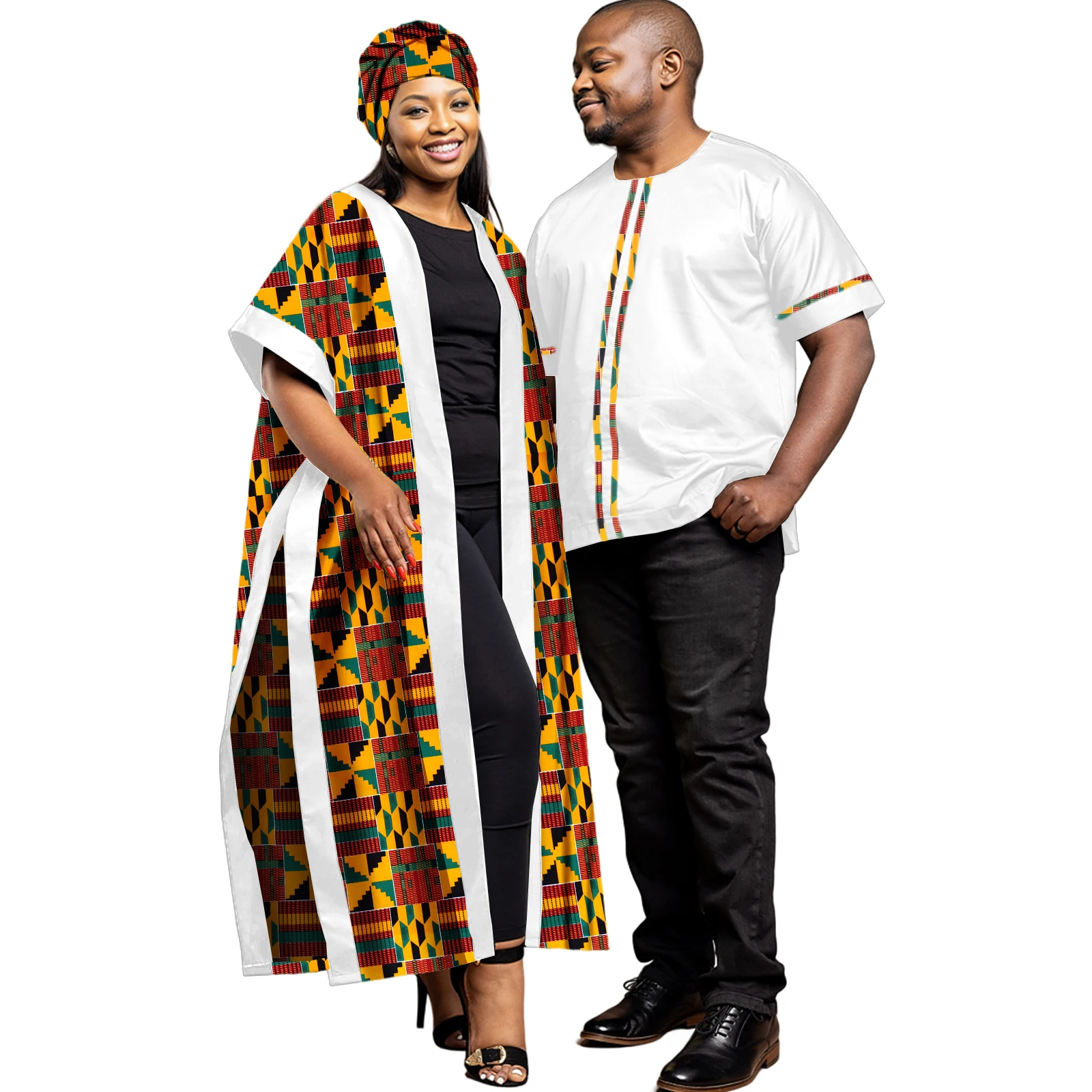 Tenues africaines pour couples femmes manteau imprimé longue veste Ankara et 2 pièces hommes Dashiki costumes