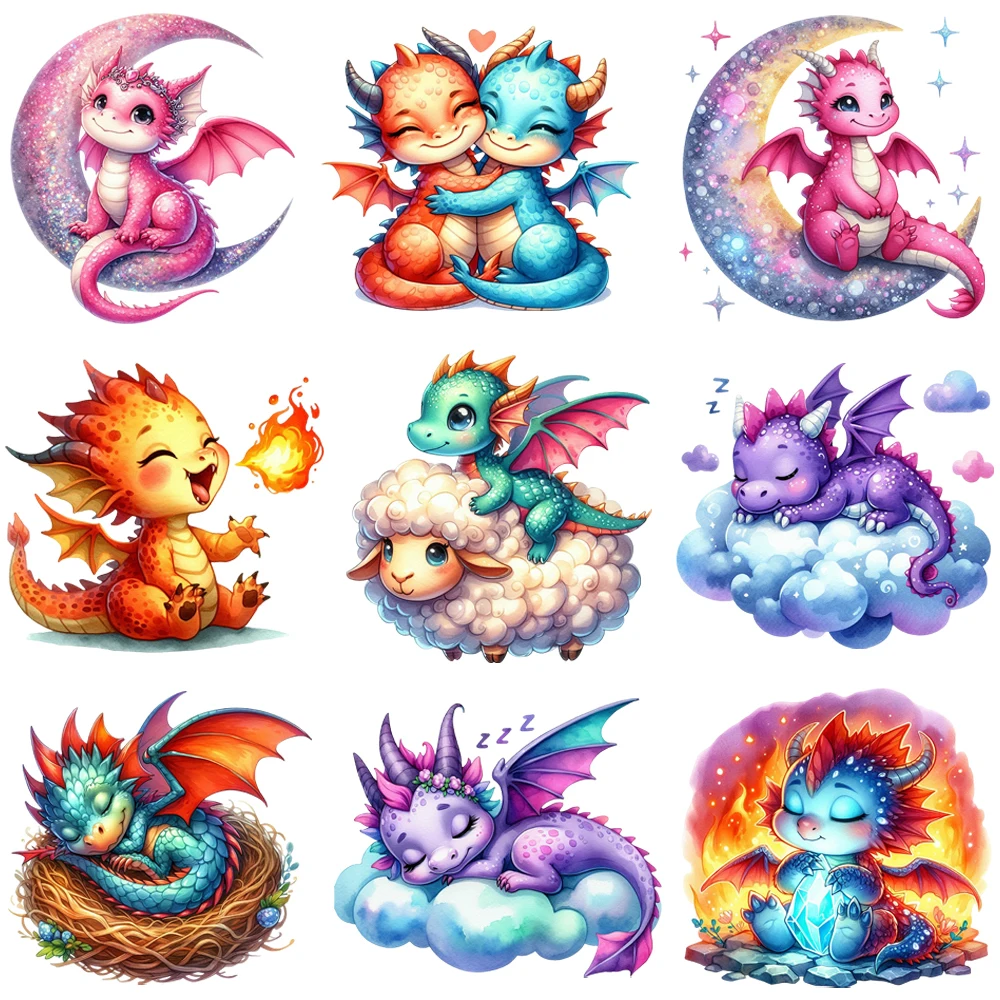 15cm enfants dessin animé lune volant Dragon fer sur DTF transfert de chaleur autocollant bricolage T-shirt fer sur transfert patchs pour vêtements décalcomanie