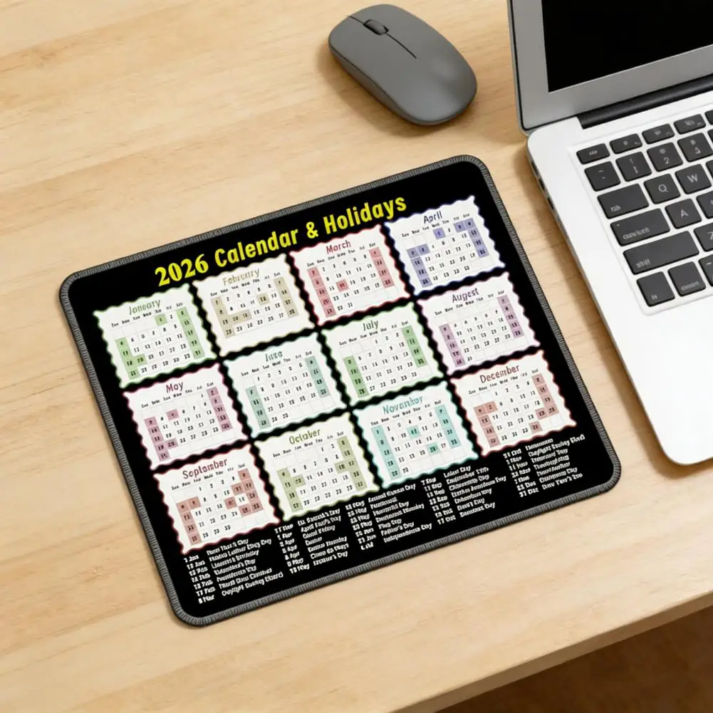 2026 Calendar Mousepad 2026 Calendar Mouse Pad Rectangle Waterproof Desk Mat with Non-slip Rubber Base for Home Office Gaming