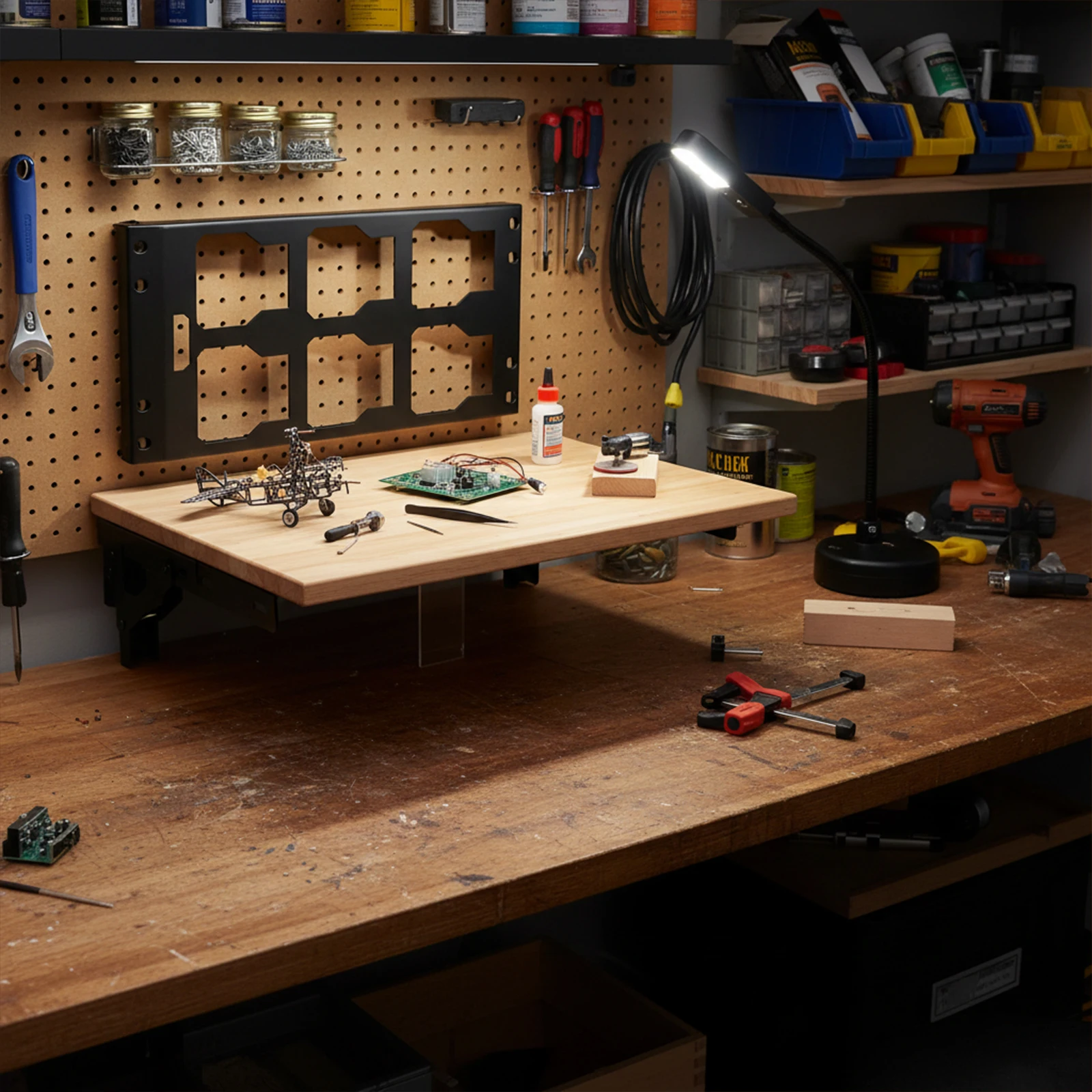 

Металлическая складная подставка для хранения без сверления, сверхпрочный складной рабочий стол, износостойкий, подходит для инструментальных ящиков Packout