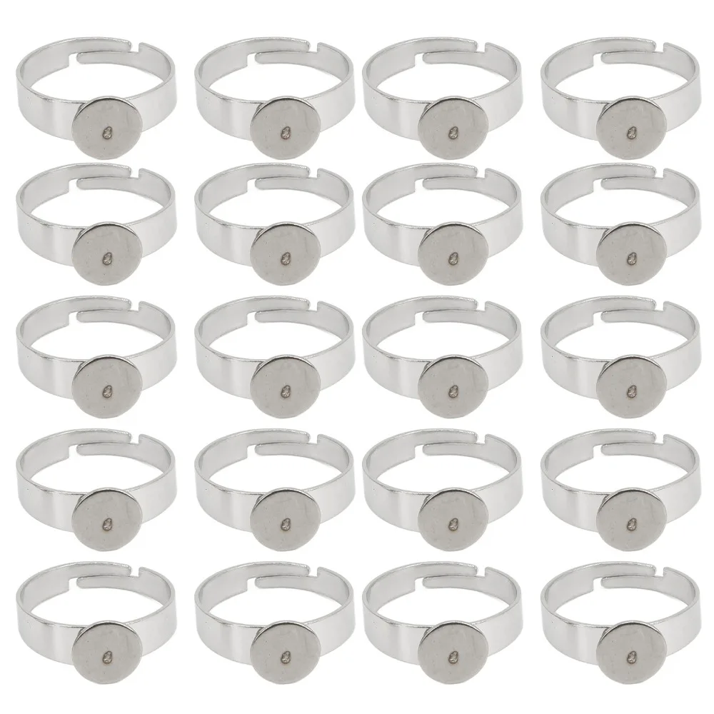 

20pcs Stainless Steel Blank Ring Flat Base Adjustable Design Adjustable Ring 8mm Round Pad Stainless Steel Ring DIY Crafts